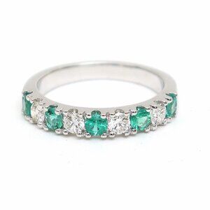 Verdant Line Emerald & Diamond 18K White Gold Eternity Band Ring